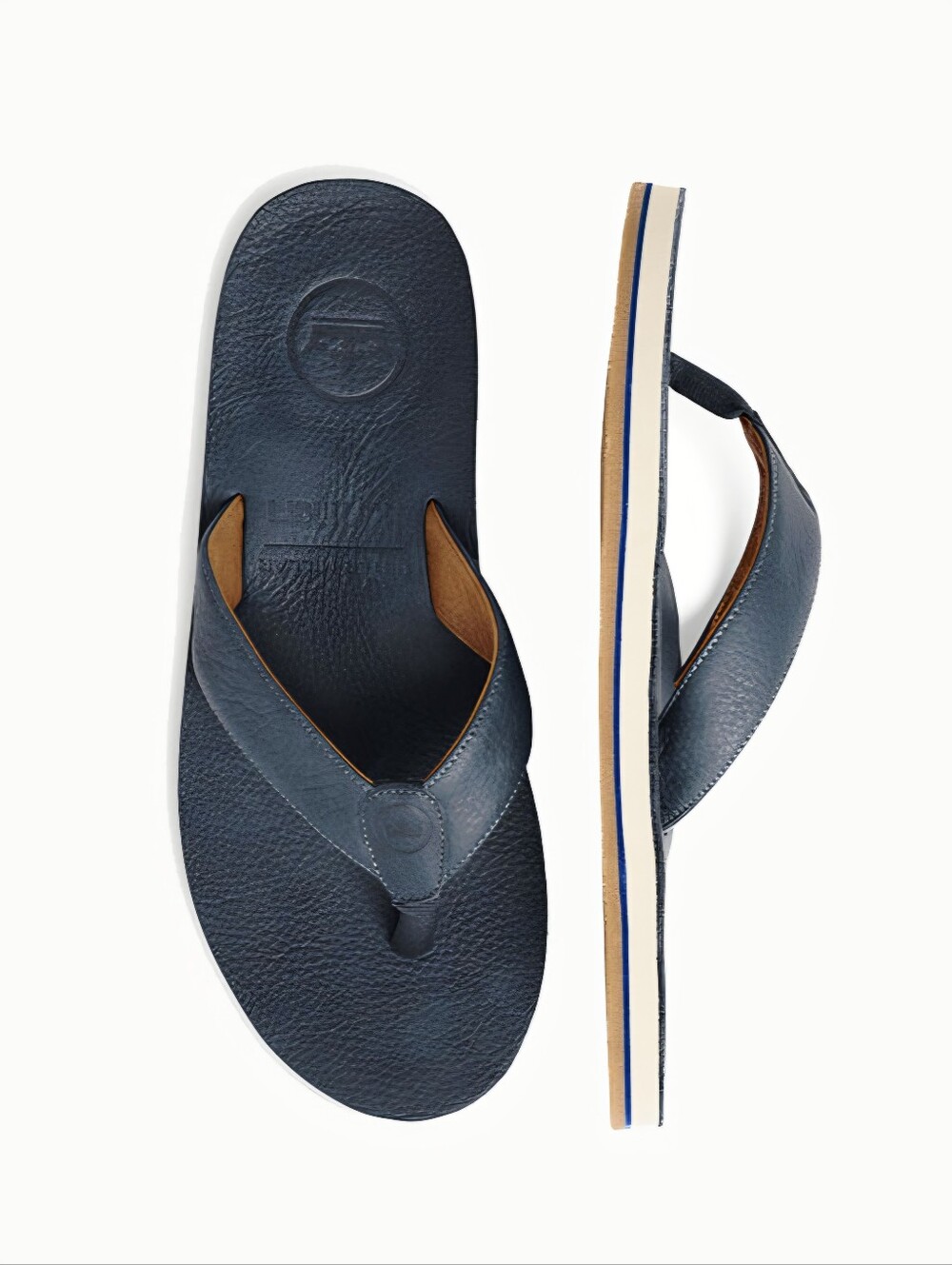 NWT Peter Millar X Hari Mari Leather Flip Flops Navy Blue -Size 8 - MS20F31